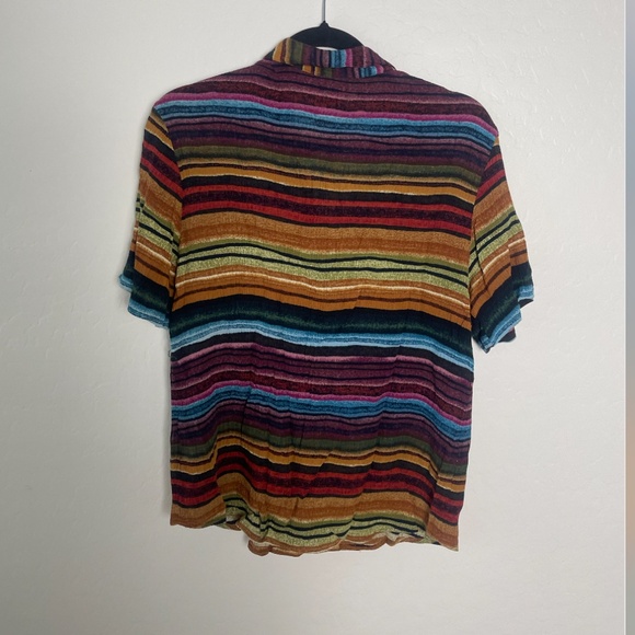 Striped Sunset Hipster Hippie Artsy Party Trendy Cool Hip Button Down Art Top - Picture 2 of 5